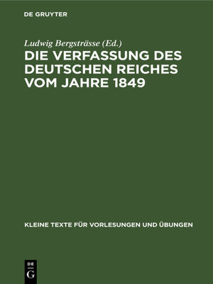 cover image of Die Verfassung des Deutschen Reiches vom Jahre 1849